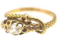 Georgian 18ct Gold Snake Ring set with a Rose Diamond & Cabochon Ruby Eyes