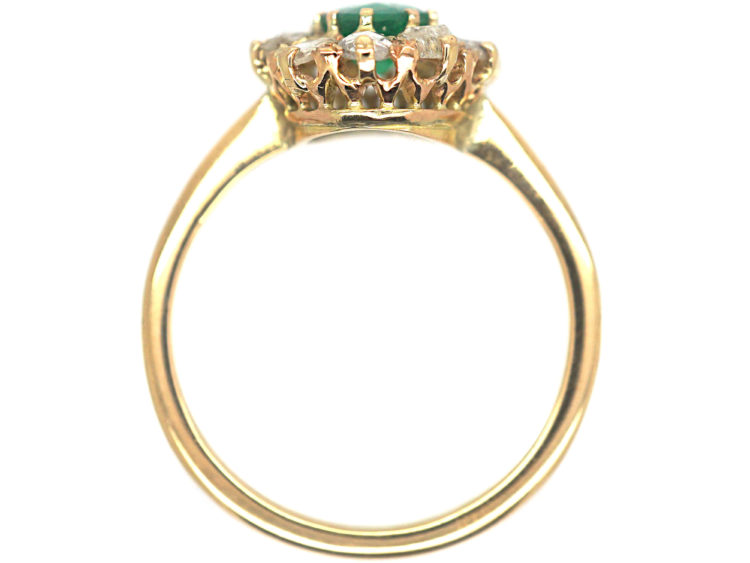 Edwardian 18ct Gold, Rose Cut Emerald & Rose Diamond Cluster Ring