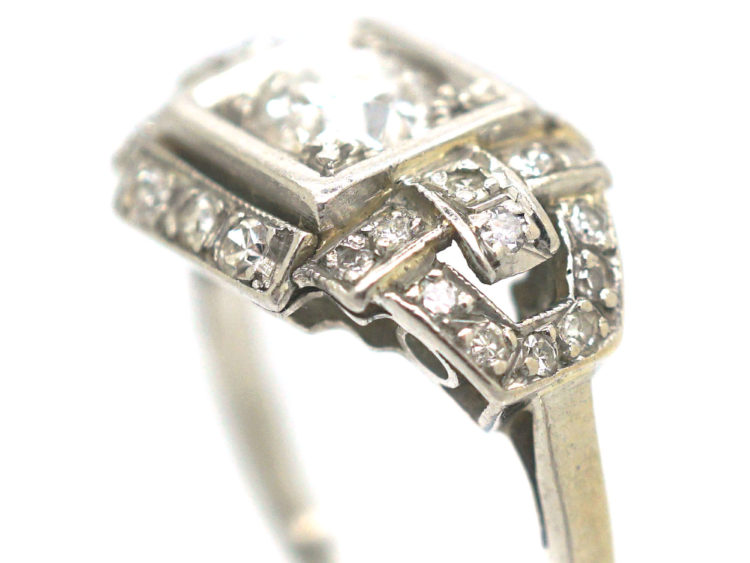 Art Deco Platinum & Diamond Geometric Ring