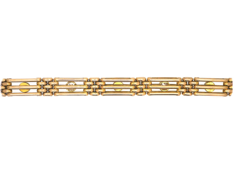 Edwardian 15ct Gold Turquoise & Diamond Gate Bracelet