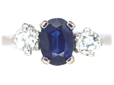 18ct White Gold, Sapphire and Diamond Three Stone Ring