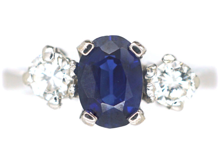 18ct White Gold, Sapphire and Diamond Three Stone Ring