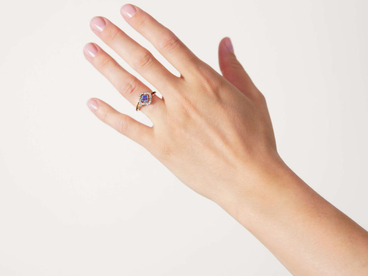 Art Deco 18ct Gold & Platinum, Sapphire & Diamond Cluster Ring