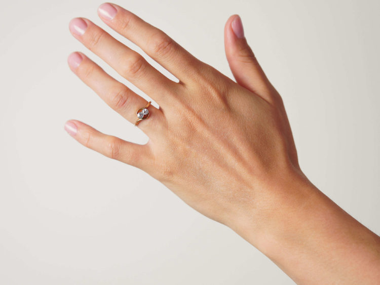 Edwardian 18ct Gold & Platinum, Two Stone Diamond Crossover Ring