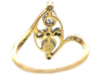 Art Nouveau 18ct Gold & Platinum, Diamond & Natural Pearl Ring