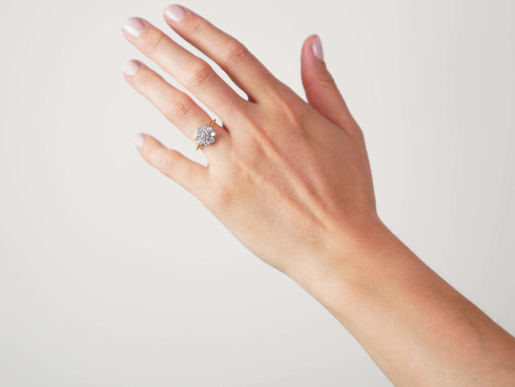 Edwardian 18ct Gold & Platinum, Diamond Daisy Cluster Ring