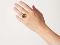 1970s 18ct Gold, Ruby & Large Pear Shaped Peridot Ring