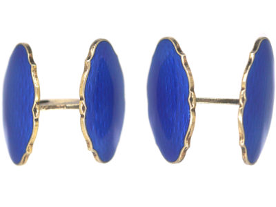 Silver & Blue Enamel Cufflinks by O.F.Hjortdahl