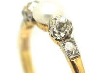 Edwardian 18ct Gold Old Mine Cut Diamond & Natural Bouton Pearl Ring
