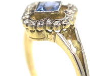 Art Deco 18ct Gold & Platinum, Sapphire & Diamond Cluster Ring