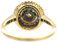 Art Deco 18ct Gold & Platinum, Diamond Emerald & Sapphire Target Ring