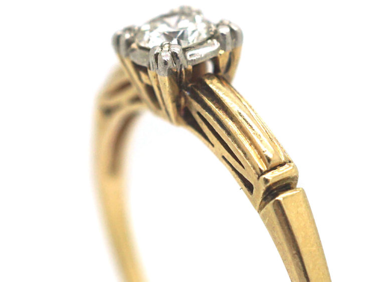 Art Deco 14ct Gold & Platinum Diamond Solitaire Ring