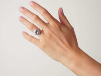 Art Deco Platinum Navette Shaped Aquamarine & Diamond Ring