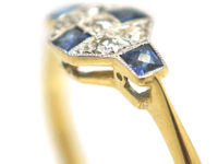 Art Deco 18ct Gold & Platinum, Sapphire & Diamond Ring