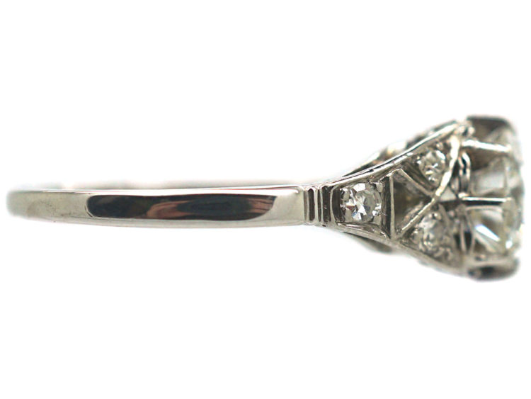 Art Deco Platinum & Diamond Solitaire Ring with Diamond Set Shoulders
