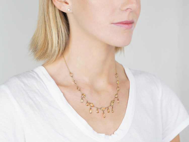Edwardian 15ct Gold & Topaz Drops Necklace