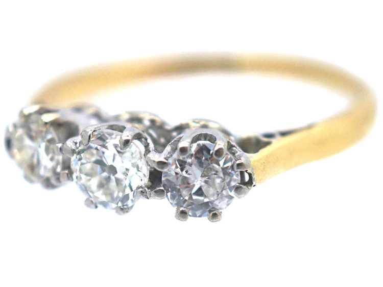 Art Deco 18ct Gold & Platinum Three Stone Diamond Ring