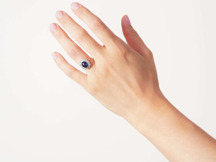 Edwardian 18ct Gold, Cabochon Sapphire & Diamond Ring
