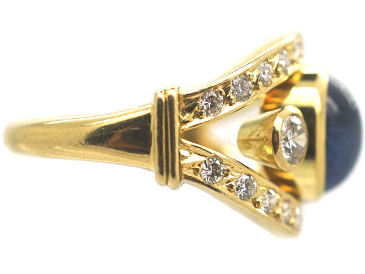 French 18ct Gold Cabochon Sapphire & Diamond Ring