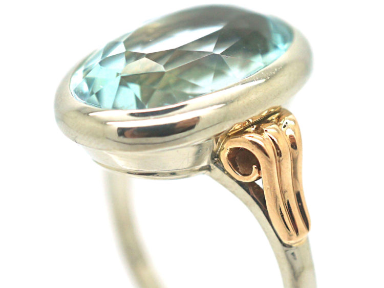 Retro 18ct White & Yellow Gold Large Aquamarine Ring