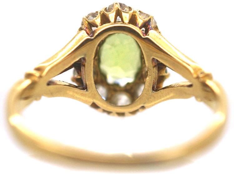 Edwardian 18ct Gold, Peridot & Diamond Oval Cluster Ring