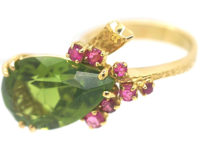 1970s 18ct Gold, Ruby & Large Pear Shaped Peridot Ring