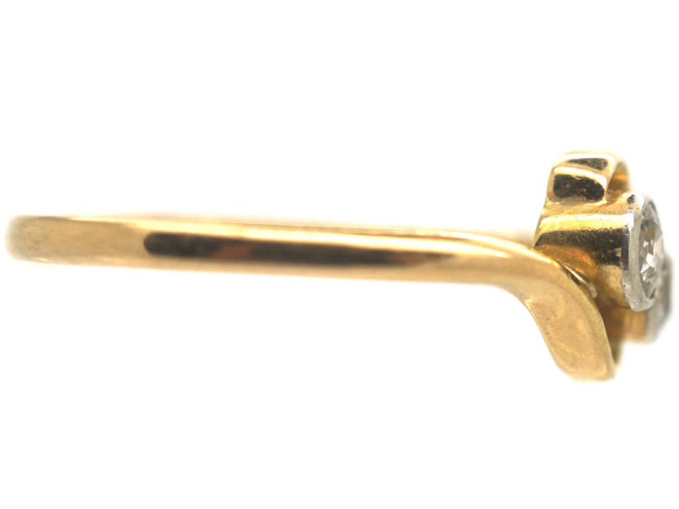 Edwardian 18ct Gold & Platinum, Two Stone Diamond Crossover Ring