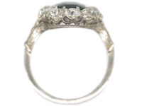 Art Deco Platinum, Sapphire & Diamond Oval Cluster Ring with Split Shoulders