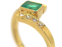 18ct Gold Emerald & Diamond Crossover Ring