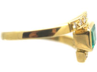 18ct Gold Emerald & Diamond Crossover Ring