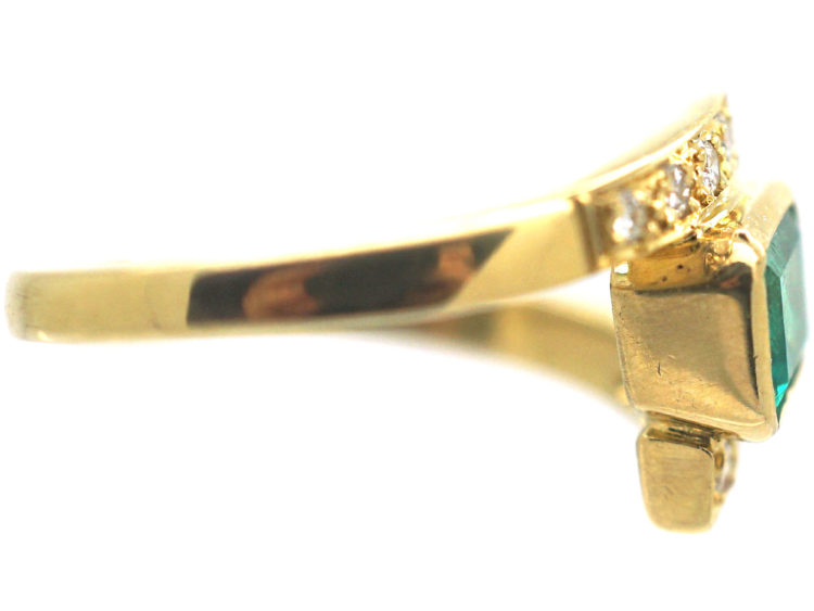 18ct Gold Emerald & Diamond Crossover Ring