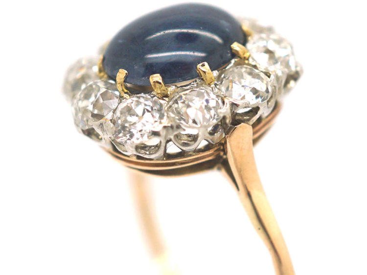 Edwardian 18ct Gold, Cabochon Sapphire & Diamond Ring