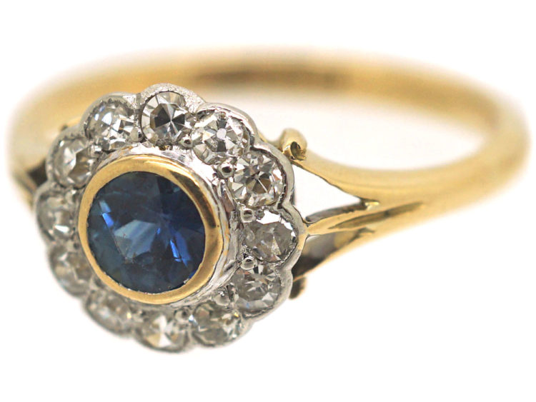 Edwardian 18ct Gold & Platinum, Sapphire & Diamond Cluster Ring
