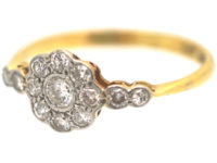 Edwardian 18ct Gold & Platinum Diamond Cluster Ring with Diamond Set Shoulders