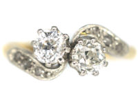 Edwardian 18ct Gold & Platinum, Two Stone Crossover Diamond Ring