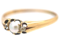 Edwardian 18ct Gold, Natural Split Pearl & Diamond Ring