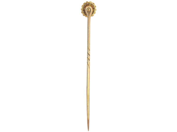 Edwardian 18ct Gold, Diamond & Natural Pearl Cluster Tie Pin