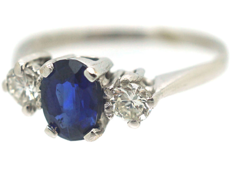18ct White Gold, Sapphire and Diamond Three Stone Ring