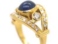 French 18ct Gold Cabochon Sapphire & Diamond Ring