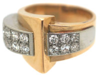 French 18ct Gold & Diamond Set Cocktail Ring