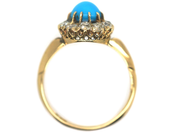Edwardian 18ct Gold Turquoise & Diamond Cluster Ring