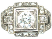 Art Deco Platinum & Diamond Geometric Ring