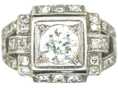 Art Deco Platinum & Diamond Geometric Ring