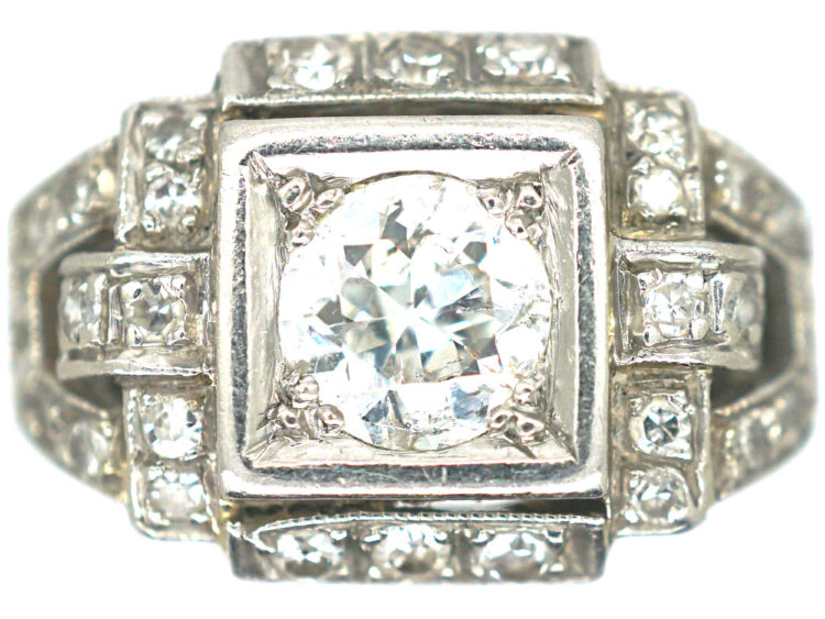 Art Deco Platinum & Diamond Geometric Ring