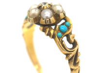 Regency 15ct Gold, Turquoise & Natural Split Pearl cluster Ring