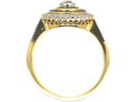 Art Deco 18ct Gold & Platinum, Diamond Emerald & Sapphire Target Ring