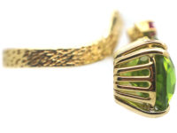 1970s 18ct Gold, Ruby & Large Pear Shaped Peridot Ring