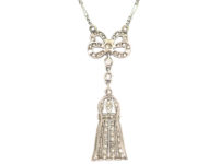 Edwardian Platinum, Diamond Bow & Tassel Pendant on Chain