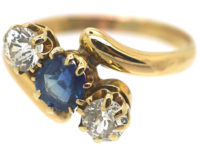 Edwardian 18ct Gold Sapphire & Diamond Crossover Ring