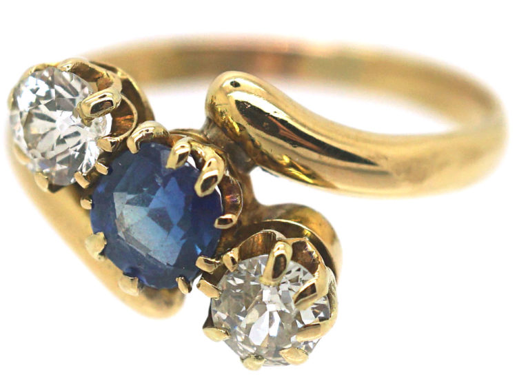 Edwardian 18ct Gold Sapphire & Diamond Crossover Ring